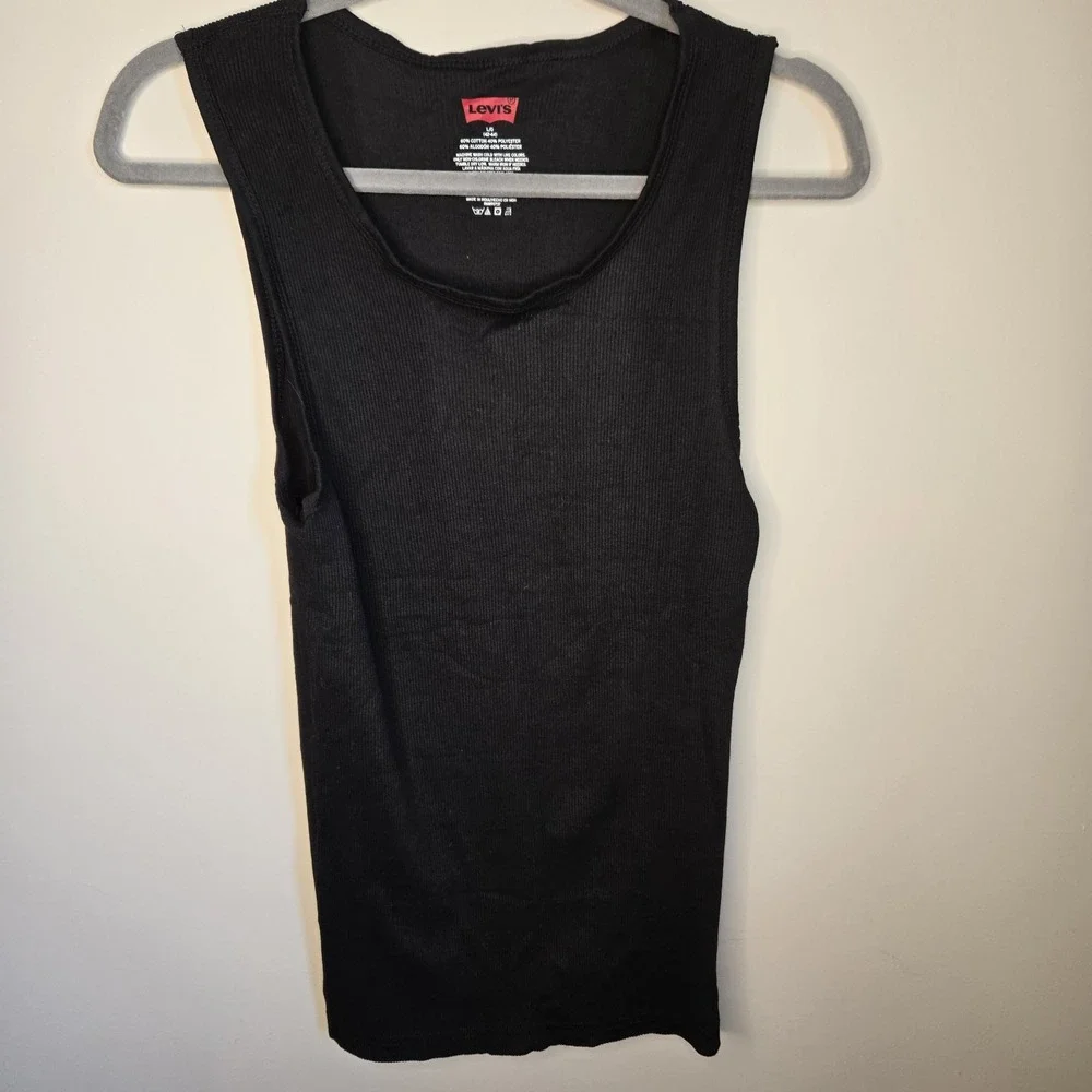 Levis Mens Ribbed Black Sleeveless Tank Racerback Top Shirt Sz L Large Grunge